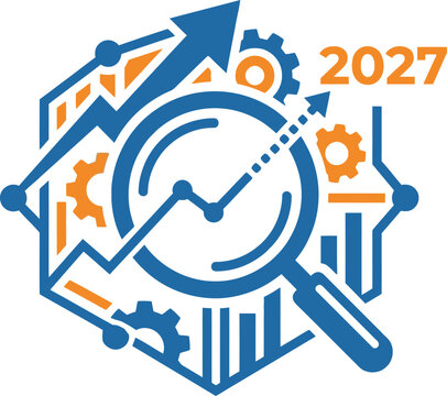 Data Analytics Growth Concept Graphic with Magnifying Glass and 2027 Forecast