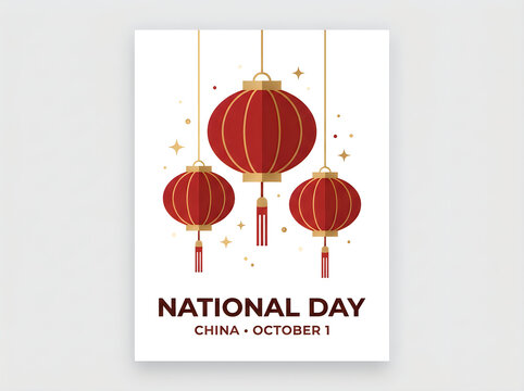 Festive red lanterns with confetti celebrate national day in a watercolor style