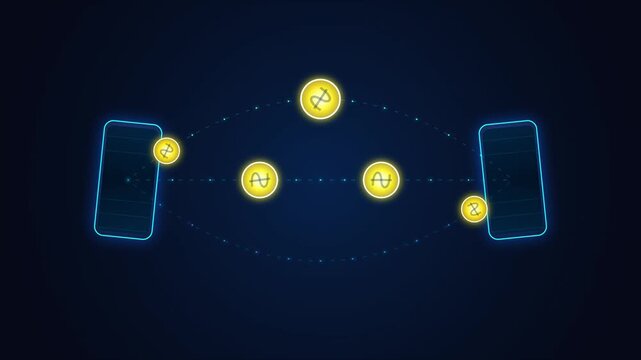 Seamless digital currency transfer between two smartphones using cryptocurrency and blockchain technology for secure financial transactions