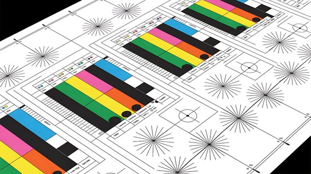 Professional CMYK Print and Registration Marks for Color Calibration and Prepress Offset Printing Quality Control