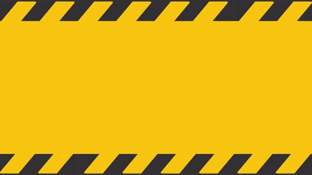 Flat 2D vector animation of background yellow and black construction caution tape, safety warning concept with clean motion graphics, alpha channel transparent background.