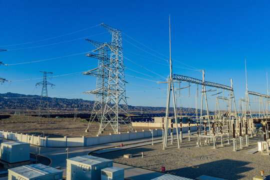 Energy storage station at sunset, new energy, shared power energy, solar photovoltaic power plant