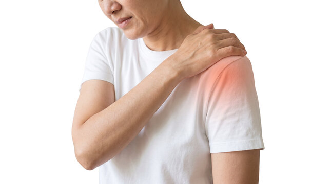 Man with shoulder pain transparent PNG, isolated cutout of adult holding sore joint for healthcare design