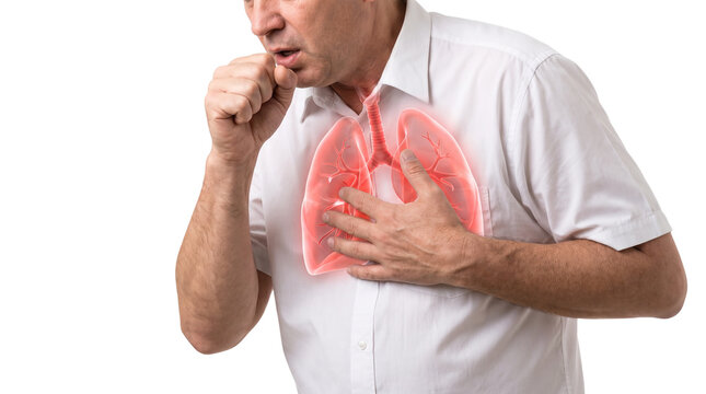 Coughing man with lung inflammation medical concept, respiratory illness isolated cutout transparent PNG