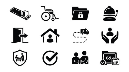 Obraz premium Set of twelve icons representing healthcare services and accessibility features