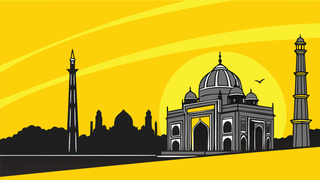 New Delhi Panoramic City Skyline Vector for Travel Design