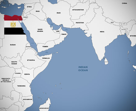 Illustration of a map of Africa with Egypt highlighted with the Egyptian national flag.