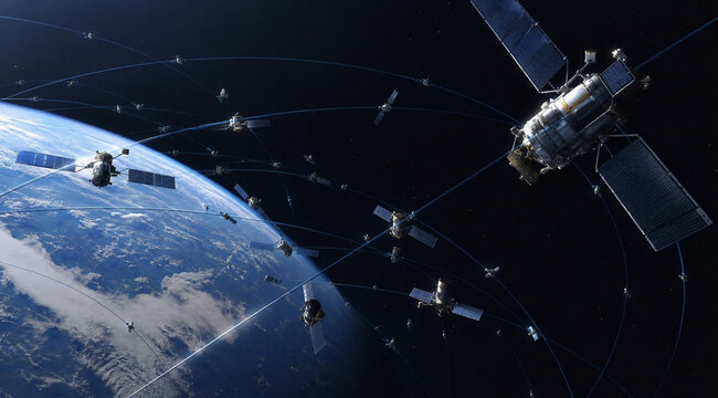 Satellite Constellation Orbiting Earth in Outer Space