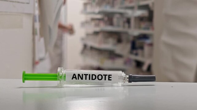 ANTIDOTE emergency injectable medicine supplied in a prefilled syringe for a specific poisoning or overdose