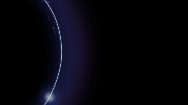 Abstract circular motion light trails moving along dark space curve dynamic glowing energy lines flowing through deep void digital graphic background video clip.