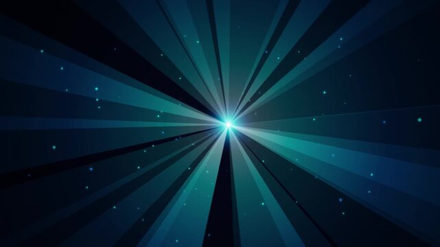 Abstract light burst animation featuring vibrant teal rays emerging from central glowing point with flowing particle effects creating dynamic digital background.
