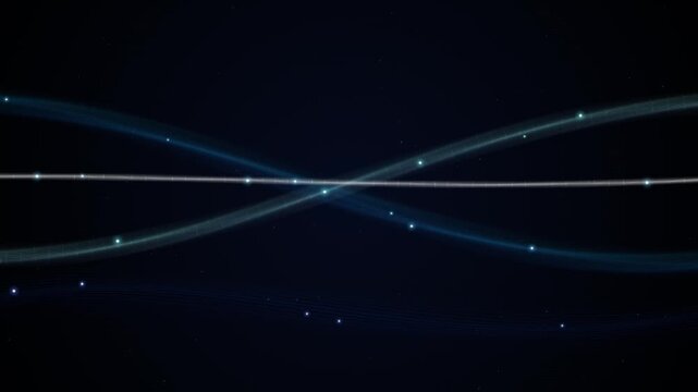 Abstract flowing light waves moving in dark digital space cinematic background animation smooth glowing energy lines particles floating through dark neon universe.