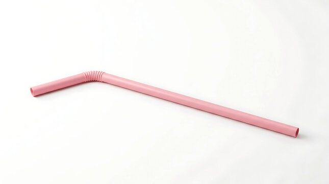 A single pink plastic drinking straw isolated on a clean white background