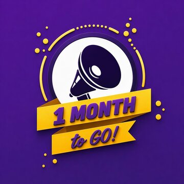 One month countdown promotional graphic with megaphone icon and banner