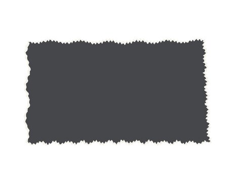 A dark rectangular shape featuring a rough and uneven torn paper edge style