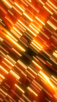 Bright orange and yellow light bars rushing diagonally across a dark background, conveying speed, energy, data transfer, and dynamic digital motion.