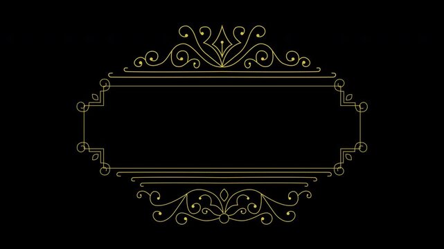 Elegant golden vintage ornate frames with intricate floral filigree patterns on black background.