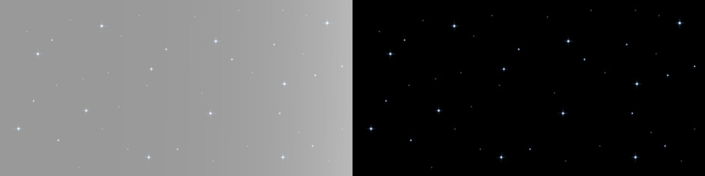 blue star particles and faint cyan sparkles floating across gray, subtle cosmic dust with a soft minimal celestial glow