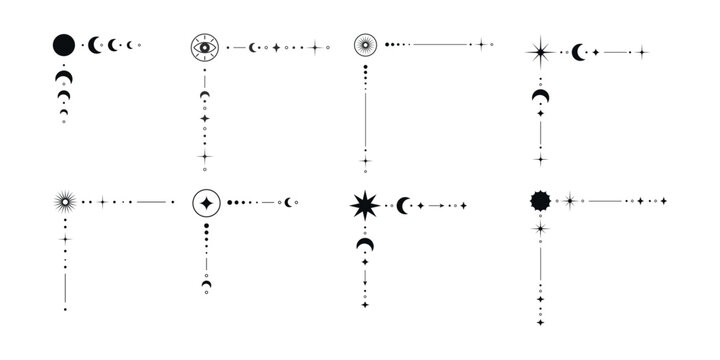 Black tarot corner elements for frames with moon stars sun and eye