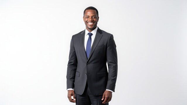 confident african american ceo full body portrait in modern studio for corporate branding and success advertising