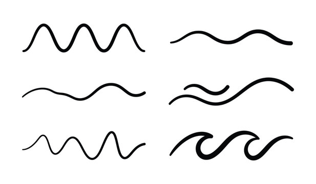 Sea wave icon set. Set of thin line waves. Various wave water lake river. Water logo, line ocean symbol in vector flat style. Seamless abstract line pattern.