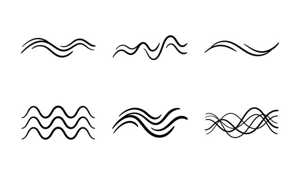 Sea wave symbol collection, ocean water and coastal wave icons, modern simple vector illustration.