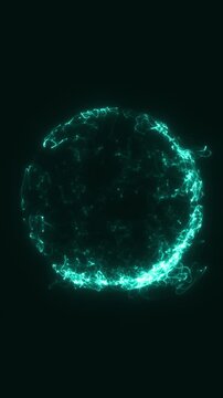 Abstract turquoise energy sphere surrounded by glowing electric trails on a dark background, representing plasma, power, motion, and futuristic technology.