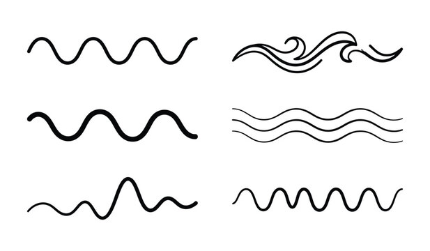 Sea wave symbol collection, ocean water and coastal wave icons, modern simple vector illustration.