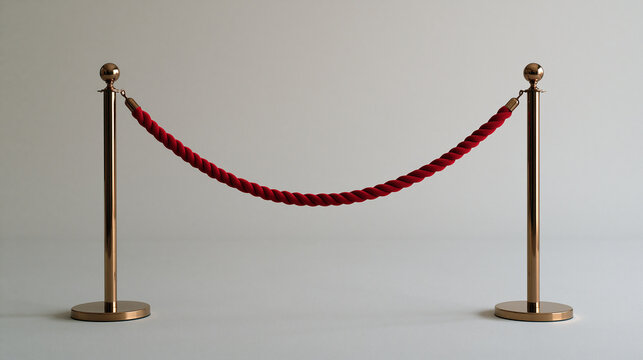 Single velvet nightclub rope barrier isolated on plain seamless studio background soft studio lighting centered minimal composition, bouncer culture language barrier exclusion