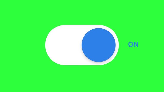 Modern Blue Toggle Switch Button Animation showing ON and OFF Status on Chroma Key Green Background