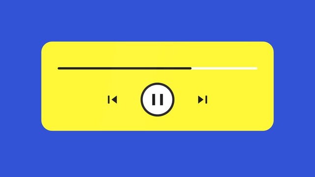 Minimalist Music Player Interface with Play Pause Buttons and Progress Bar on Vibrant Blue Background Illustration
