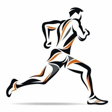 Athlete running in dynamic mid-stride pose with highlighted muscles