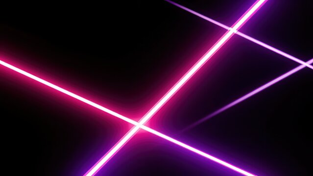 abstract neon light beams intersecting on black background futuristic gradient glowing pink purple studio setting for modern tech banner ad