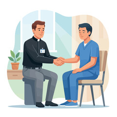 Obraz premium Pastor and Nurse Shaking Hands, Symbolizing Care, Support, and Interfaith Cooperation