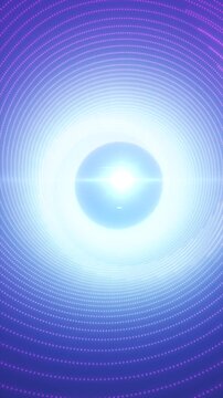 Abstract blue energy sphere surrounded by glowing concentric particle rings, creating a futuristic portal with radiant light and geometric symmetry.