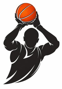 Basketball player dunking an orange ball silhouette style