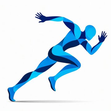 Athlete sprinting in dynamic blue silhouette style