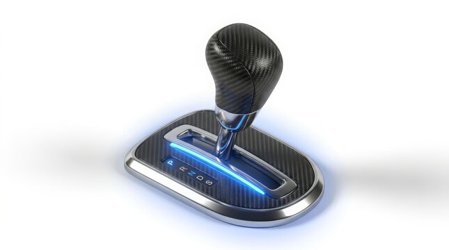Technology - Modern car automatic transmission gear shifter with carbon fiber and blue light
