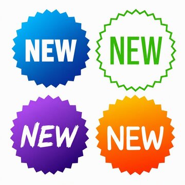 Bright colorful new badge labels with starburst shape design