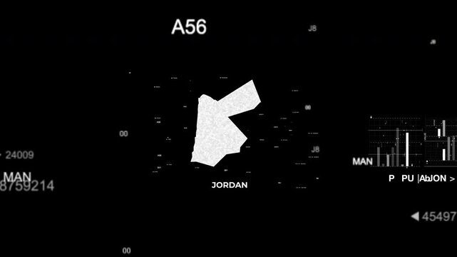 Jordan map animation showcasing economy, infrastructure, technology, population, energy, trade, and national development data for presentations, films, documentaries, and motion graphics.