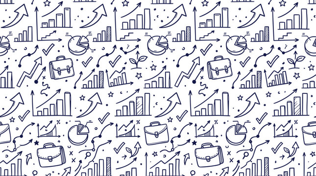 Seamless pattern with handdrawn business and finance doodles