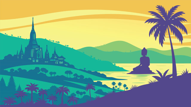 Phuket Thailand Panoramic Skyline Silhouette Vector Illustration