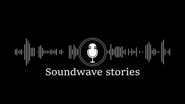 Podcast soundwave animation with microphone and text overlay for audio branding and digital media waveform