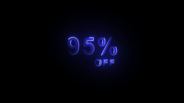 Glowing blue 95 percent off text animation on black background for retail sale promotion.