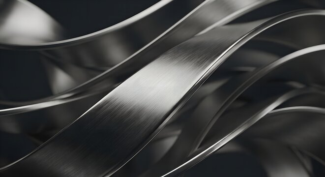 3D Abstract Brushed Dark Metallic Wavy Ribbon Background Concept