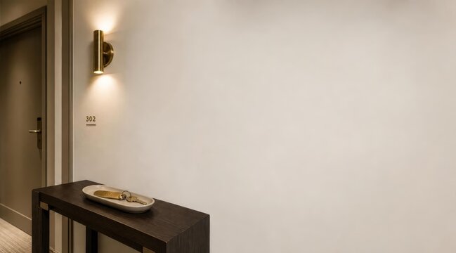 Hotel Room Entryway Corridor with Minimalist Console Table and Key