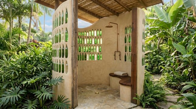 Sustainable Bathroom Built with Recycled Glass Bottles.