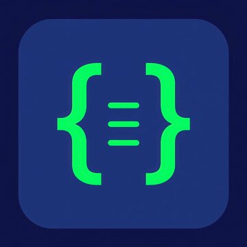 Green Curly Braces Code Icon on Dark Blue Background