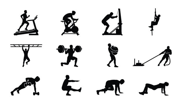 Set of gym workout silhouettes