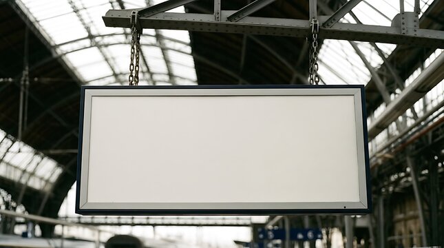 Blank advertising billboard hanging in the train station.